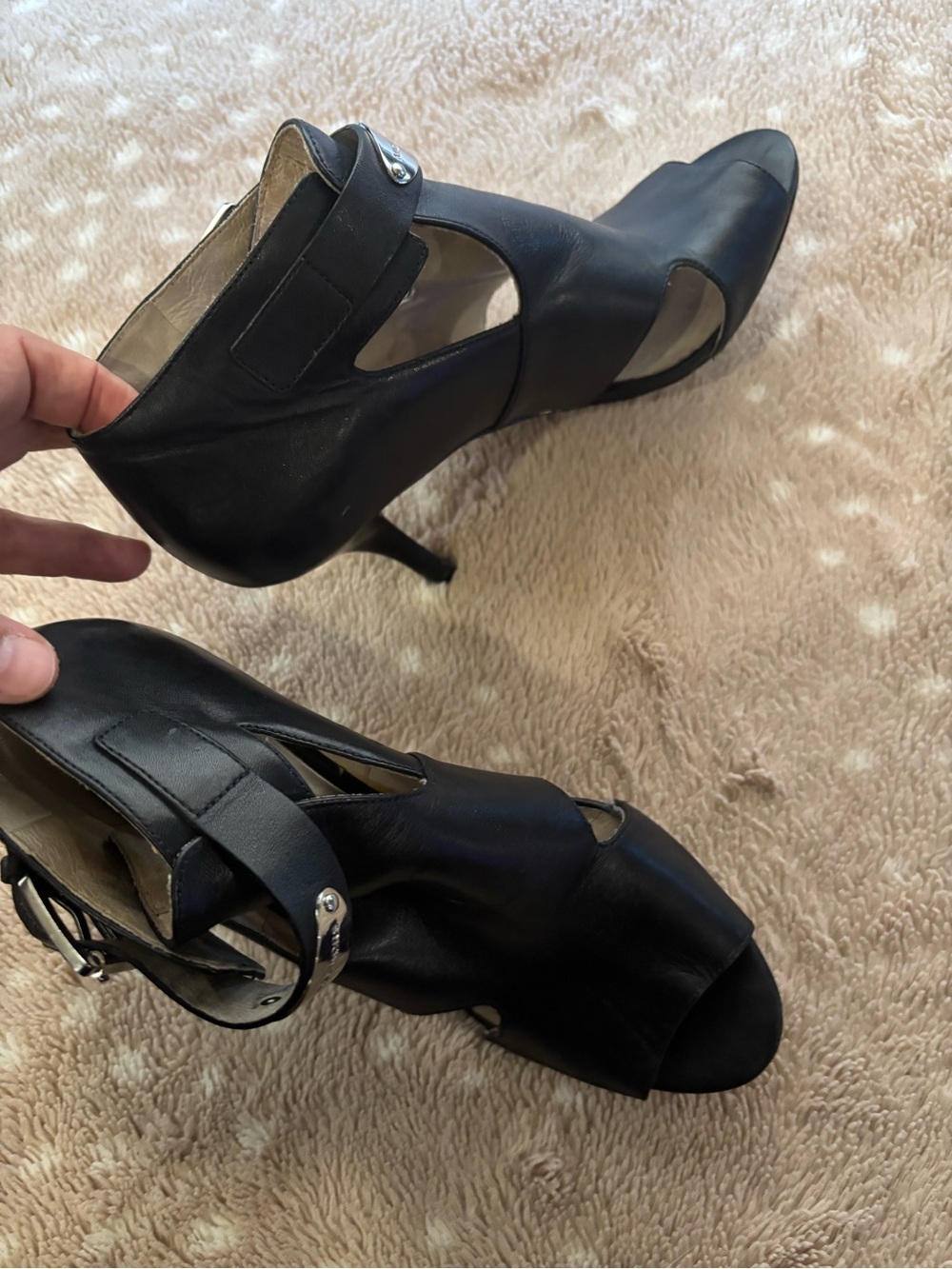 MICHAEL Michael Kors Black Open-Toe Ankle Booties with Buckle - Picture 12 of 12